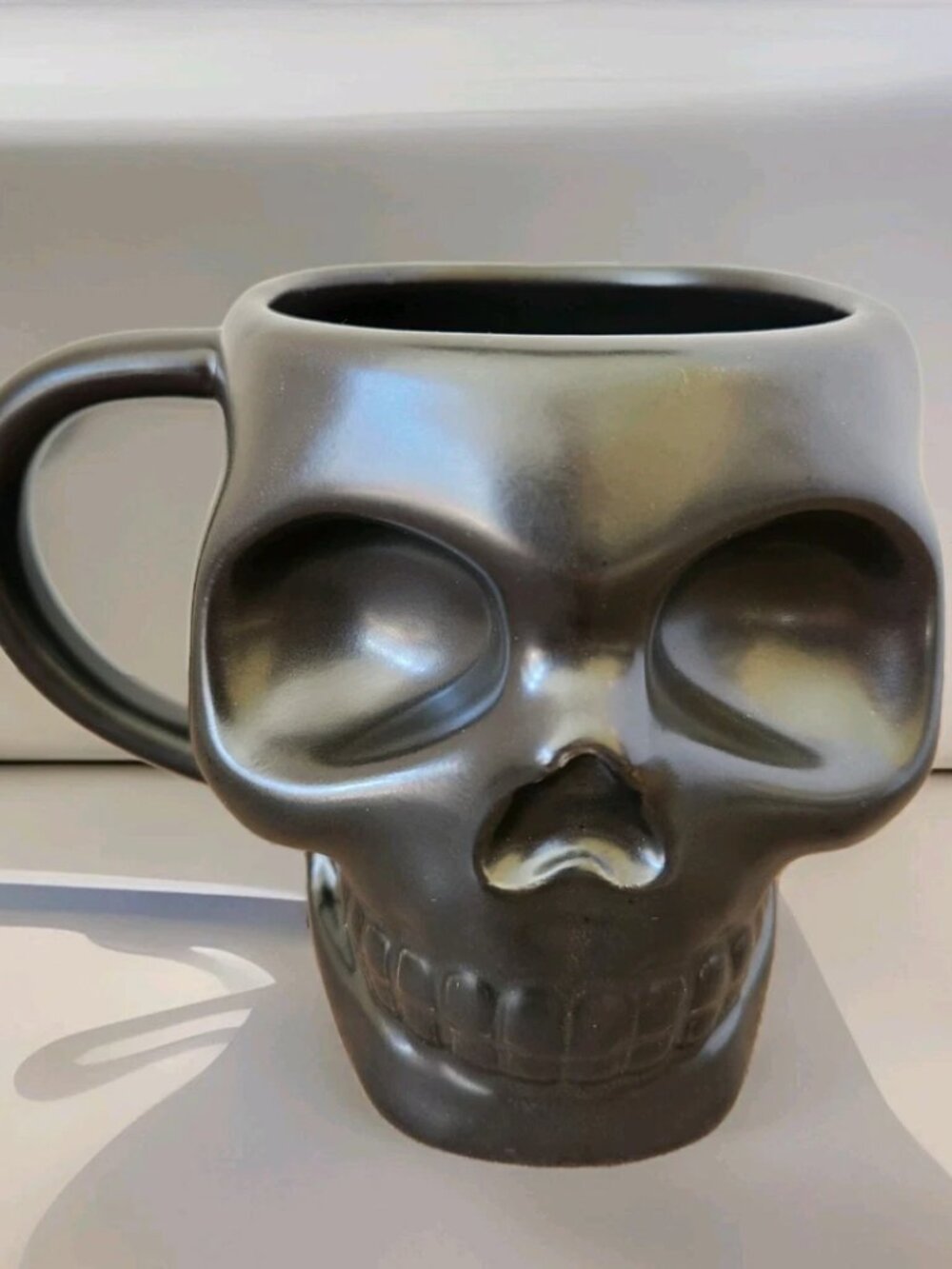 Black Skull Coffee Tea Mug Cup Matte Finish * Spooky Halloween * Gothic Skeleton